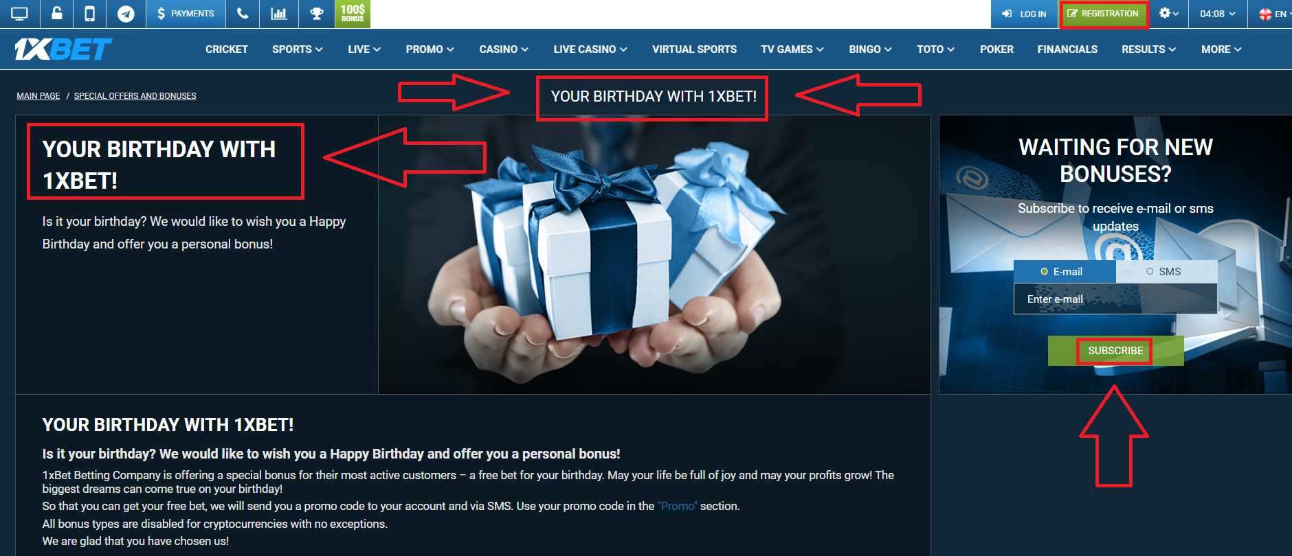 1xBet Birthday Bonus